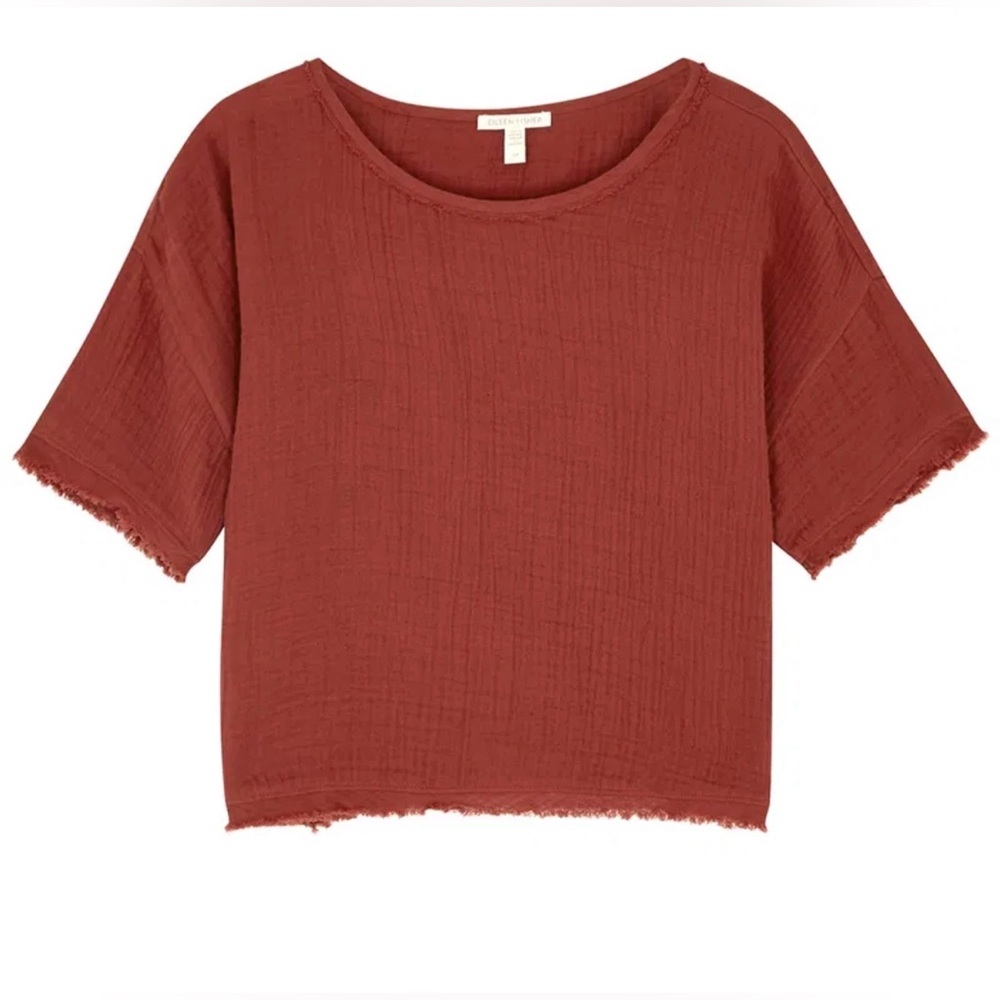 Eileen Fisher Organic Cotton Gauze Top in Rust , size Large - Picture 2 of 10